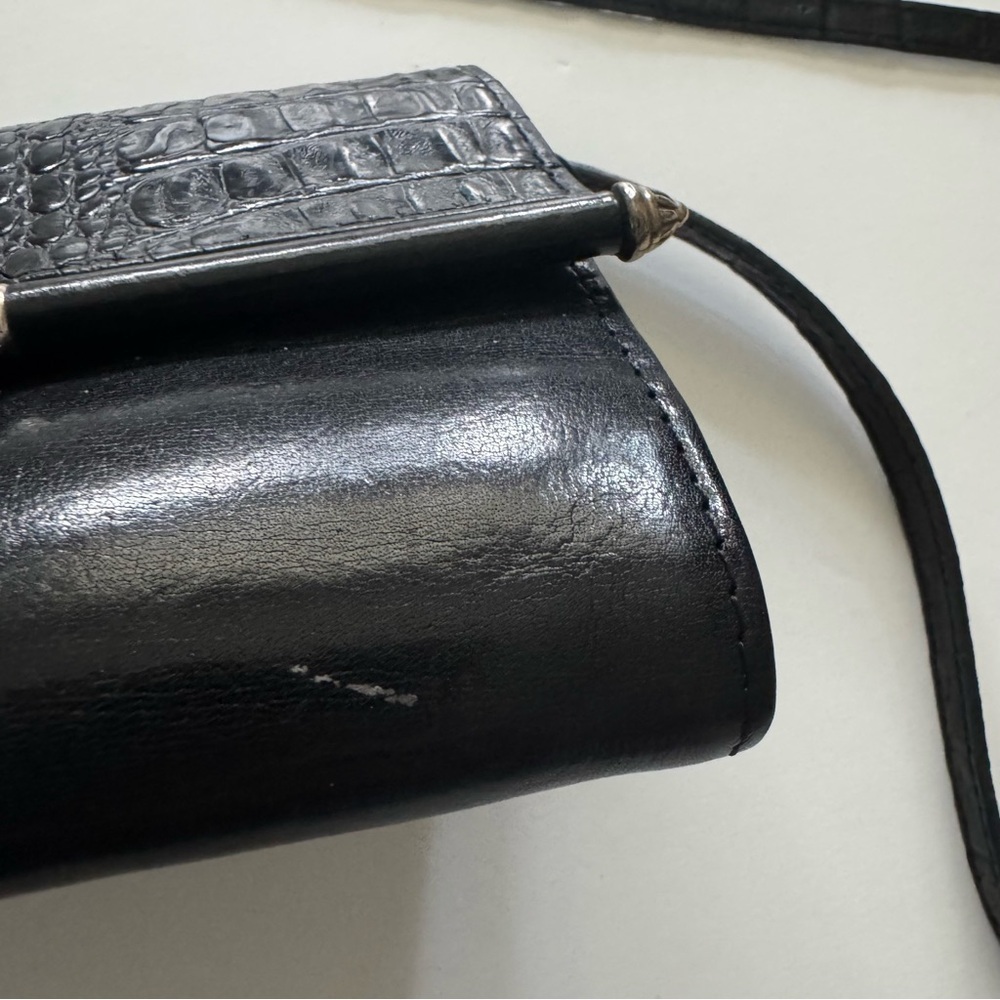 Vintage Brighton Black Croc-Embossed Leather Convertible Crossbody Clutch Wallet - Picture 6 of 11